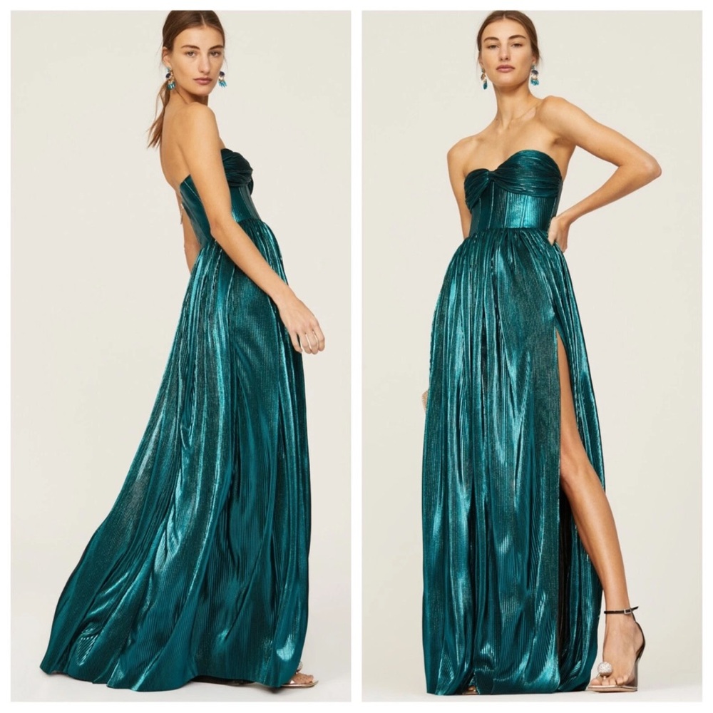 Bronx and Banco Green Pleated Strapless Formal Wedding Guest Holiday Party Dress